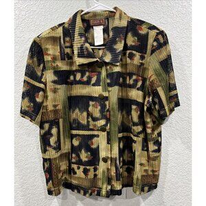 Lisa II Womens Mesh Button Down Shirt Sz XL Geometric Disco Funky Retro Abstract